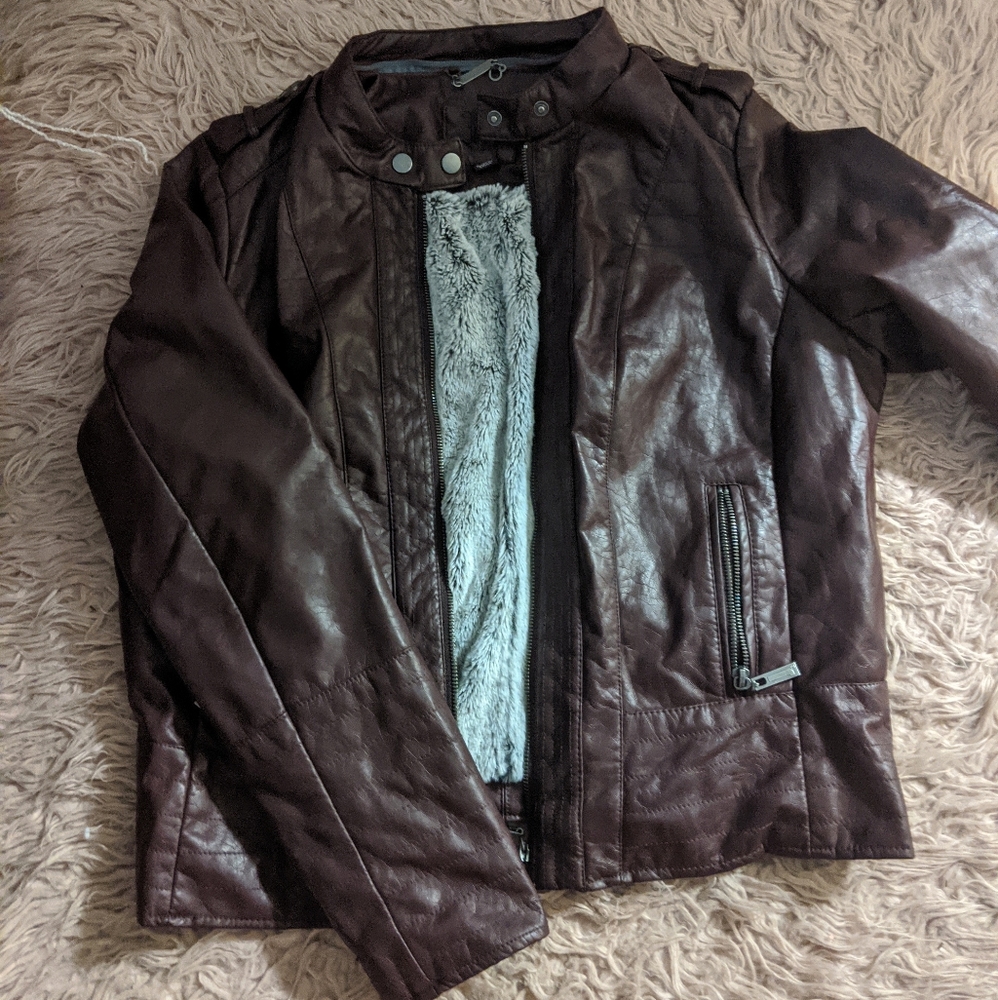 NWOT Faux Leather Maroon Jacket